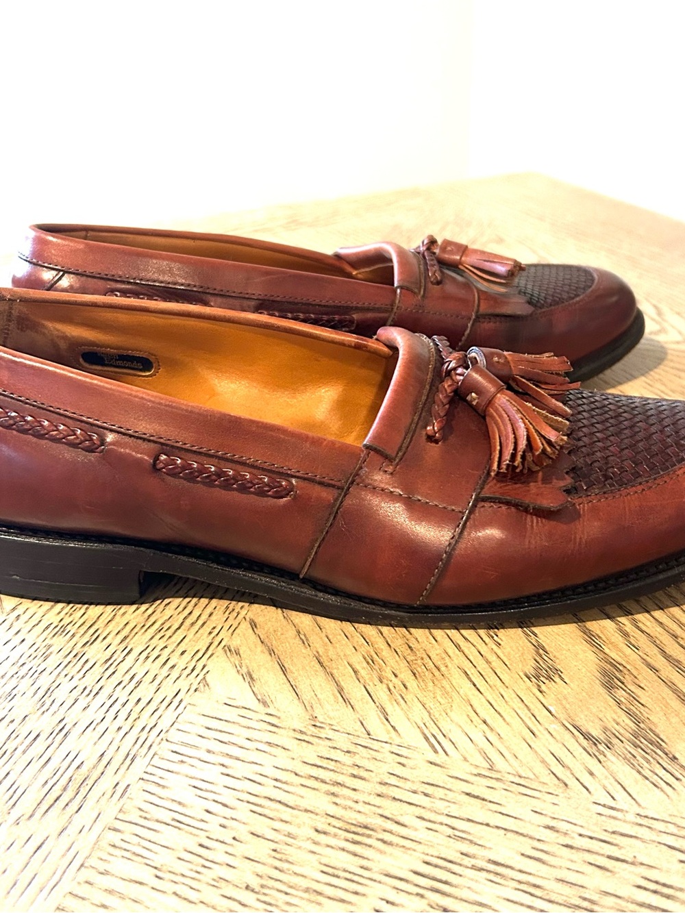 Allen Edmonds Cody Tassel Woven Leather Brown Loafers Men's Size 9 D USA Made